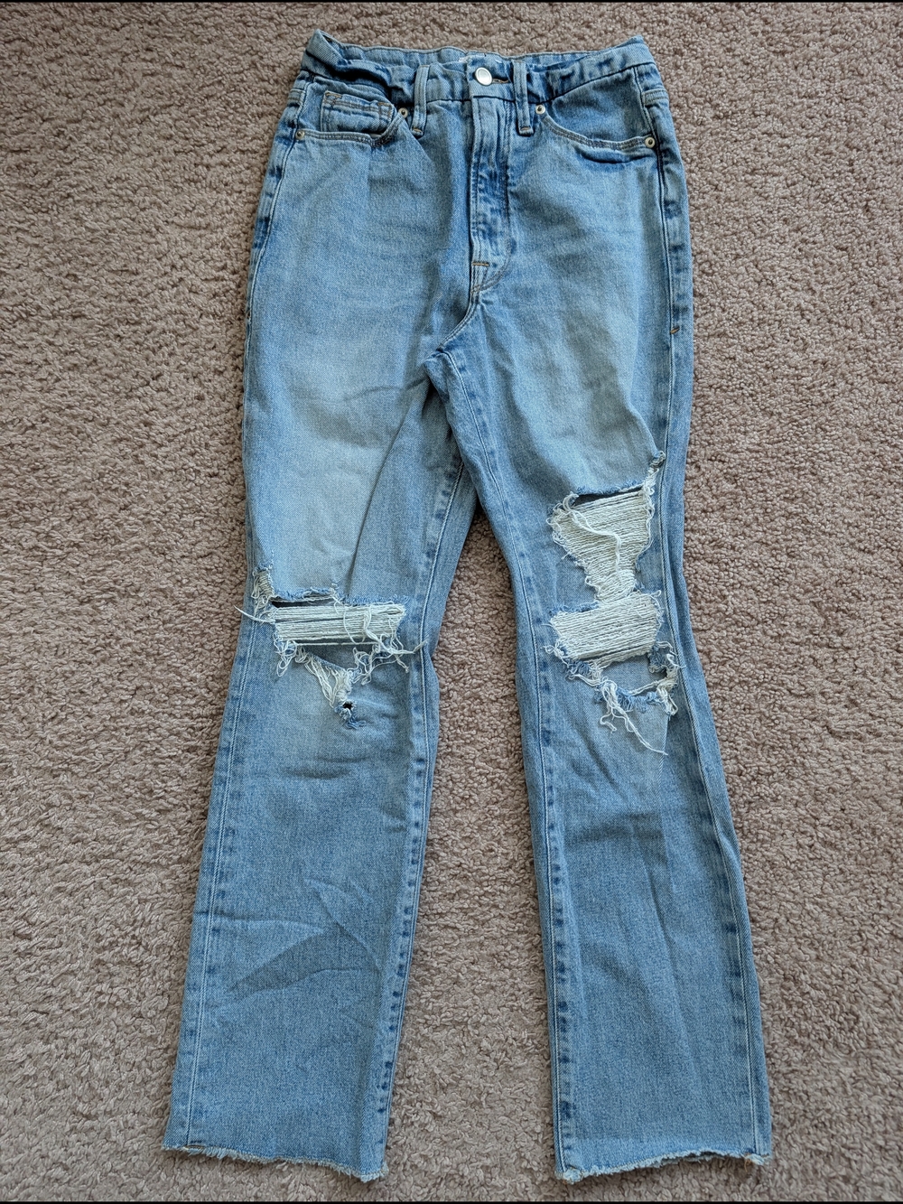 Good American Womens Light Blue Ripped Good Boy Crop Straight Leg Jeans 00/24